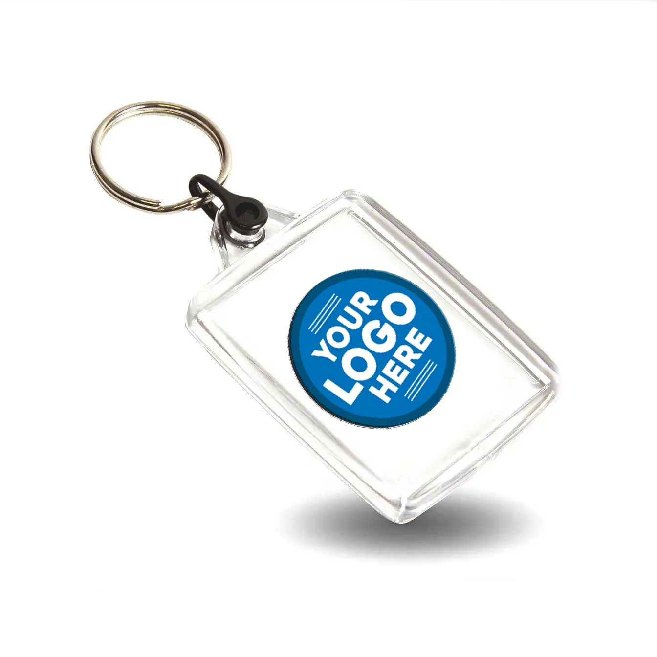 Clear acrylic keychain with a full-colour printed logo