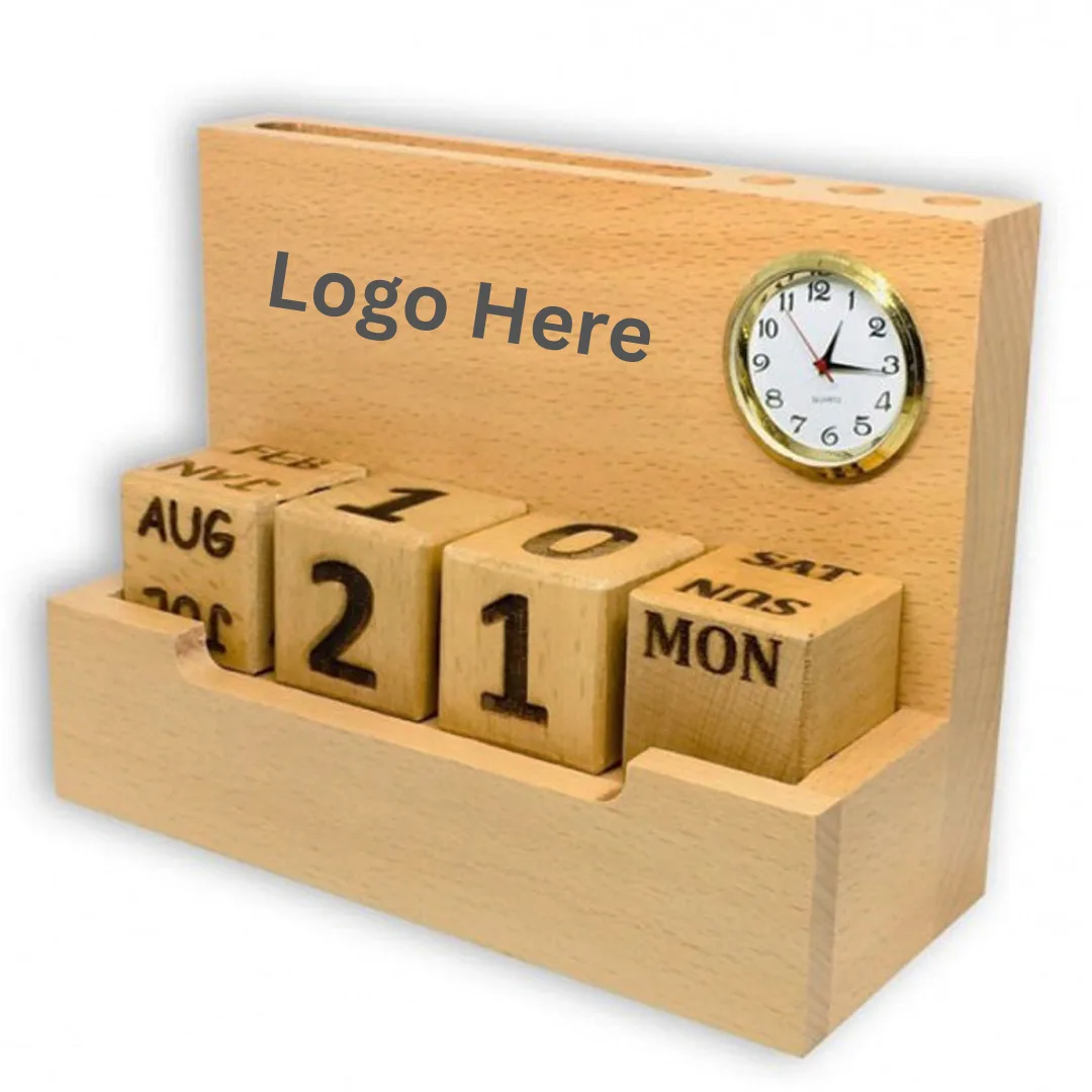 Wooden Table Clock with custom logo branding